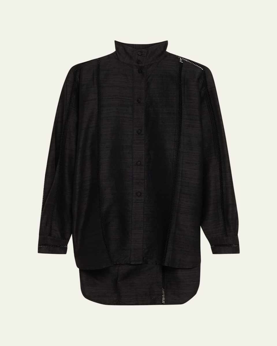 Dupioni Silk Stand Collar Shirt